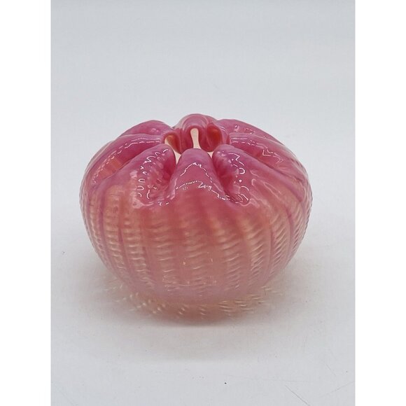 Antique Victorian Pink Cranberry Art Glass Zipper Pattern Rose Bowl Crimped Edge - Picture 3 of 6
